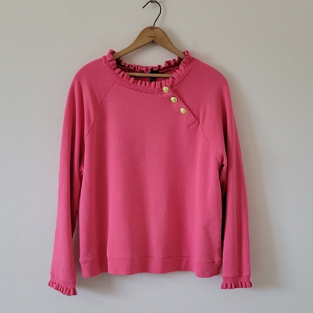 Talbots Pink Ruffle Trim Crewneck Sweatshirt Size XLP - Picture 2 of 8